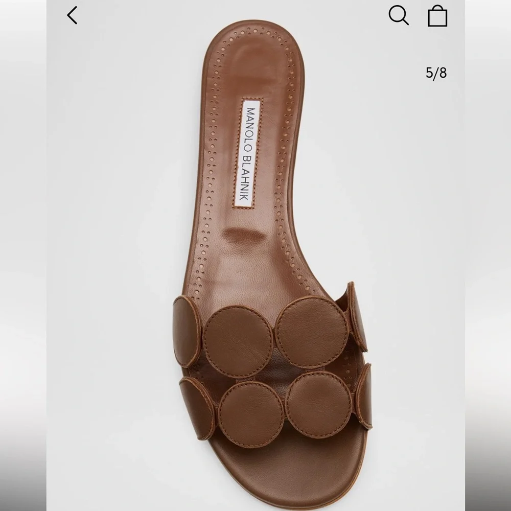 Manolo Blahnik - Circle-Cut Leather Flat Slide Sandals | Size 41 | Gently Used - Picture 7 of 9